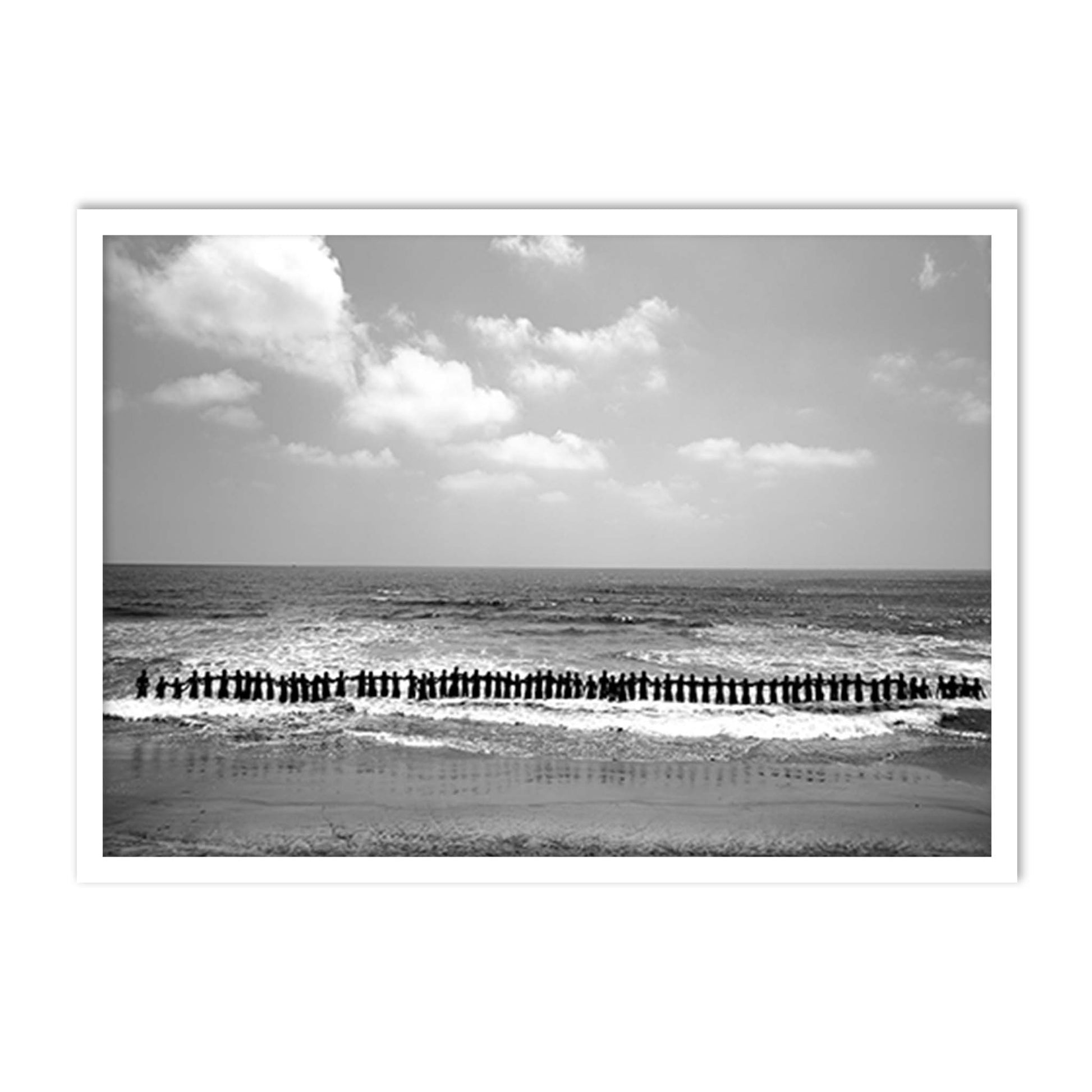 Fishermen lining up holding hands