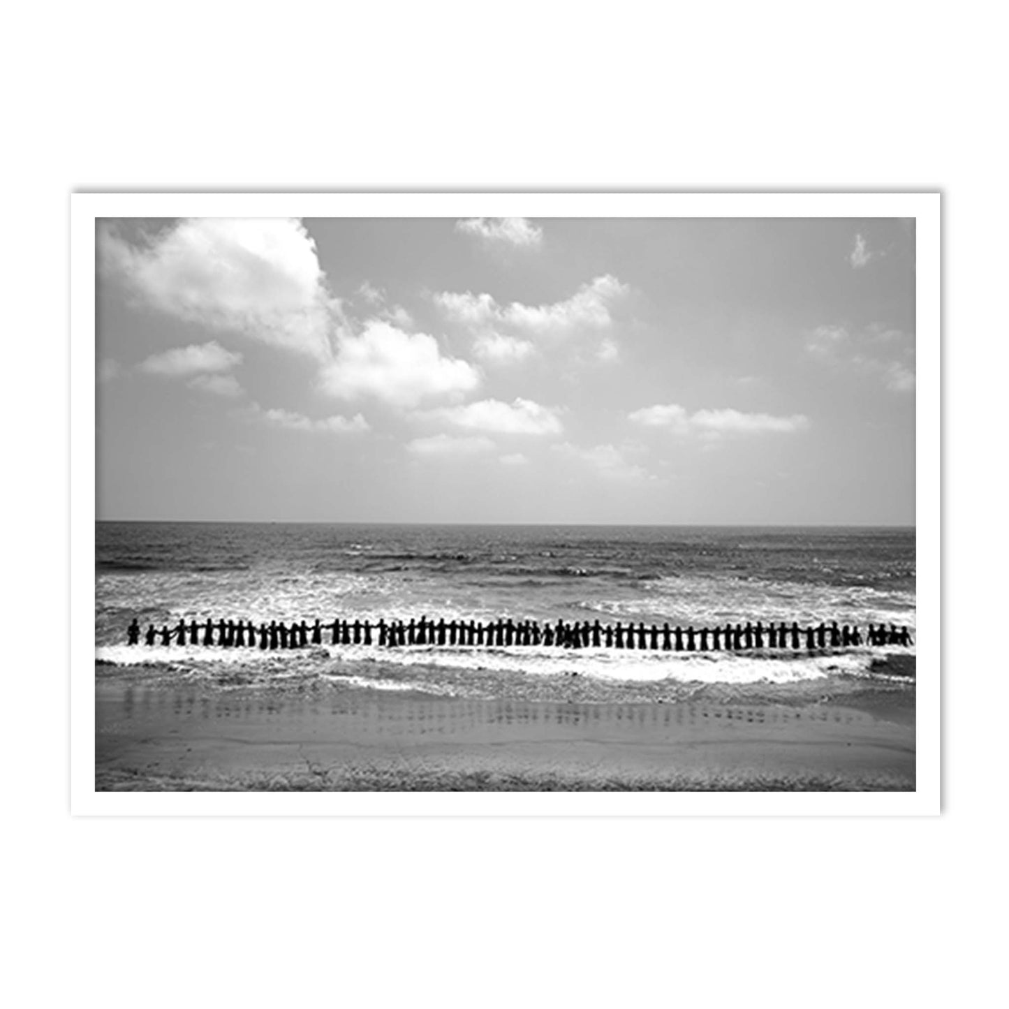 Fishermen lining up holding hands